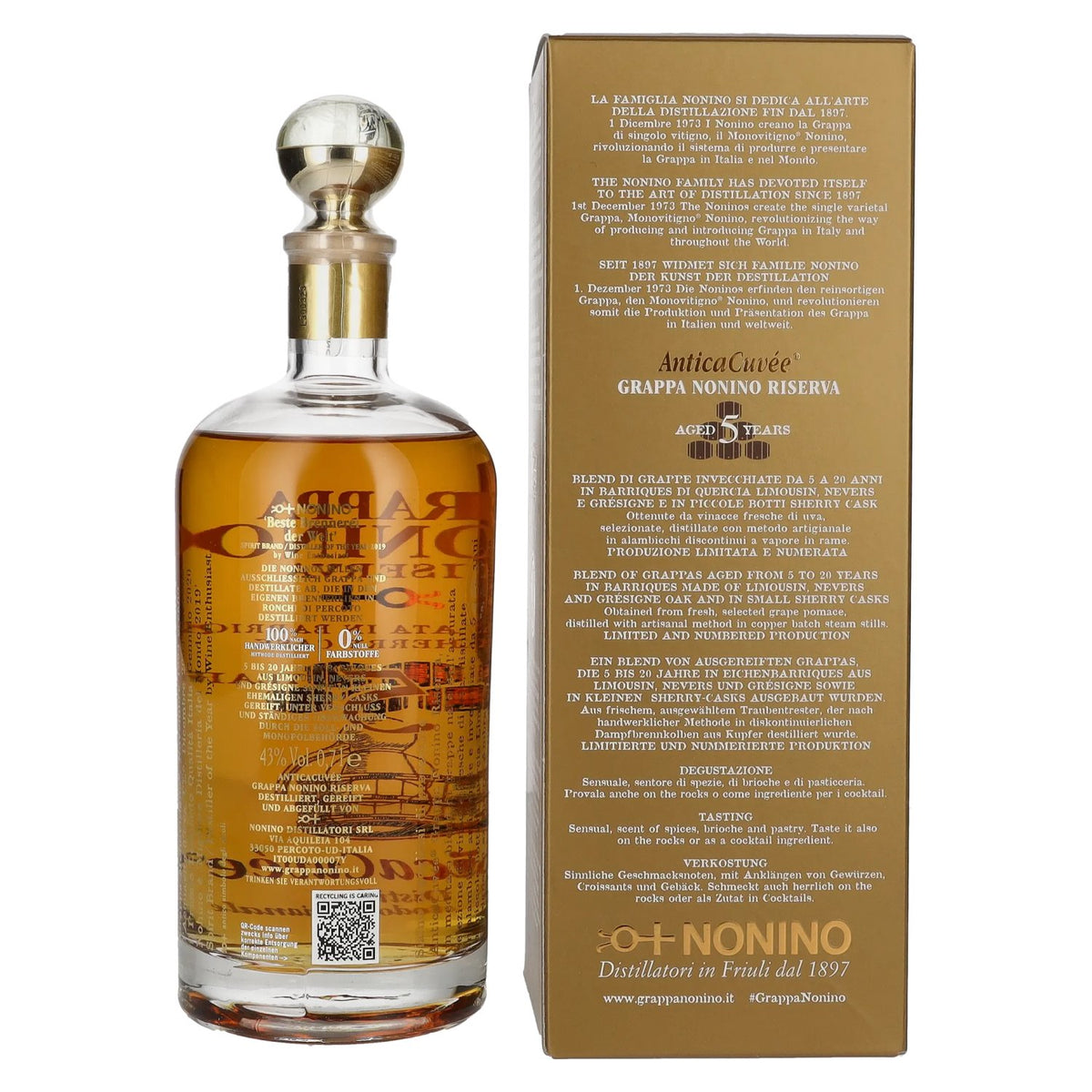 Nonino Grappa Riserva Antica Cuvée 5 Years Old 43% vol. 0.7 l in a gift box