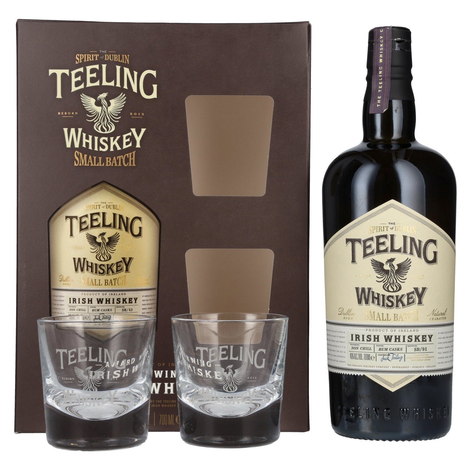 Teeling Whiskey SMALL BATCH Irish Whiskey Rum Cask 46% Vol. 0,7l in geschenkverpakking met 2 glazen
