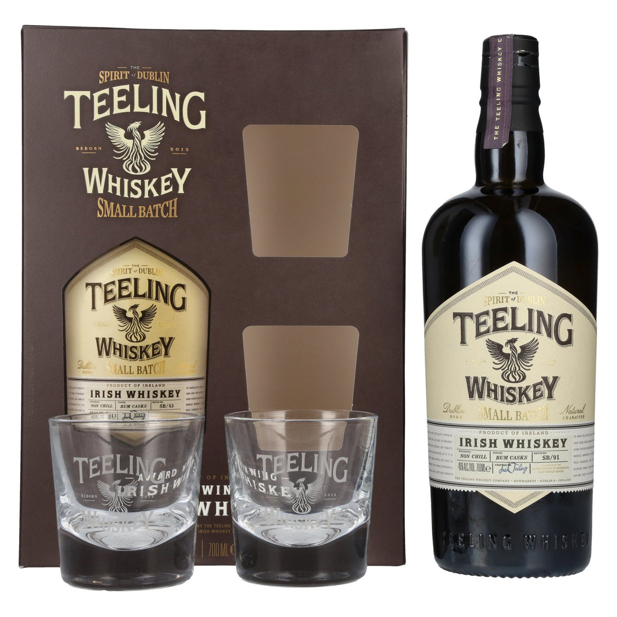 Teeling Whiskey SMALL BATCH Irish Whisky Rum Cask 46% ABV 0.7 l in a gift box with 2 glasses