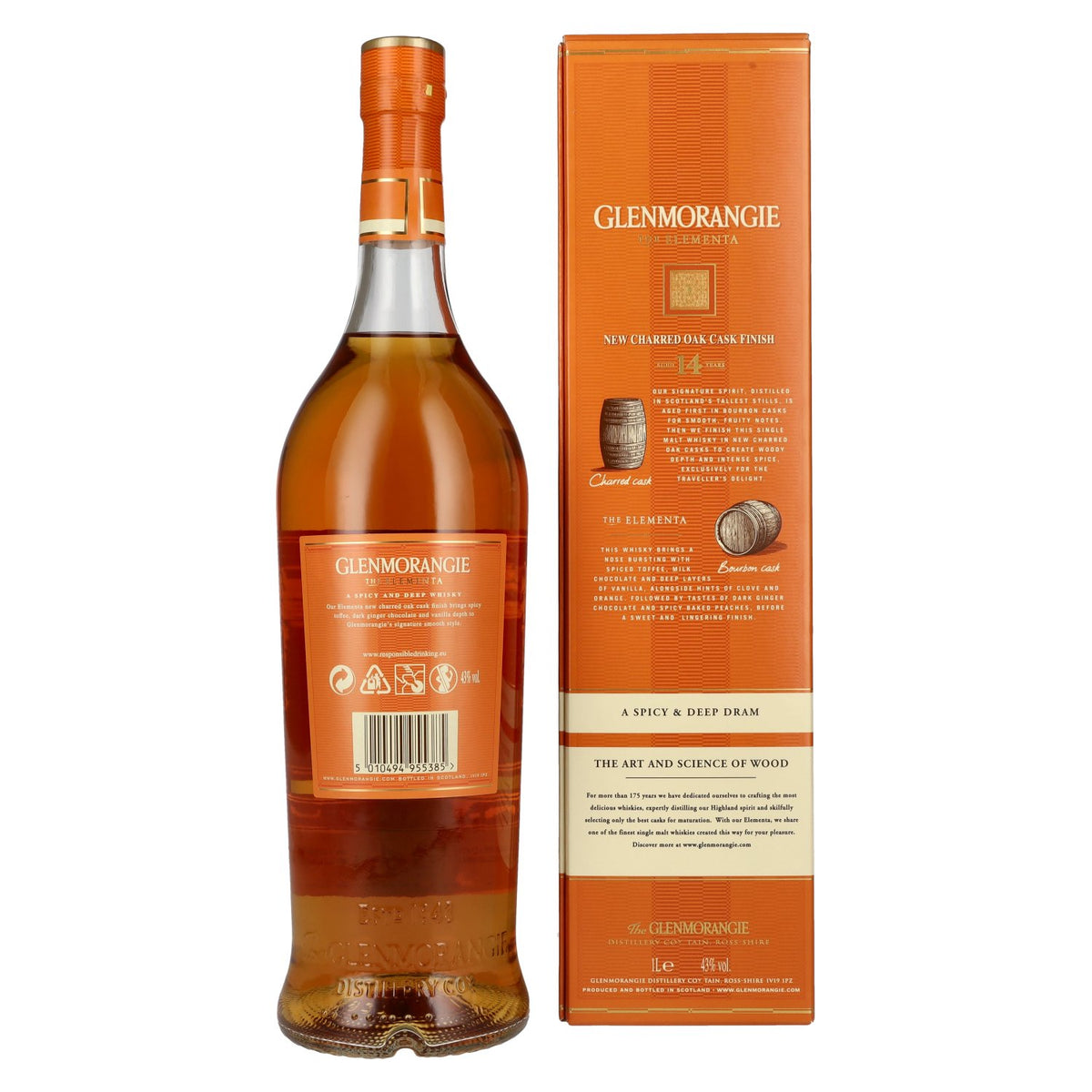 Glenmorangie The ELEMENTA 14 ans d'âge, finition en fûts de chêne nouvellement carbonisés, 43 % vol., 1 l, dans un coffret cadeau
