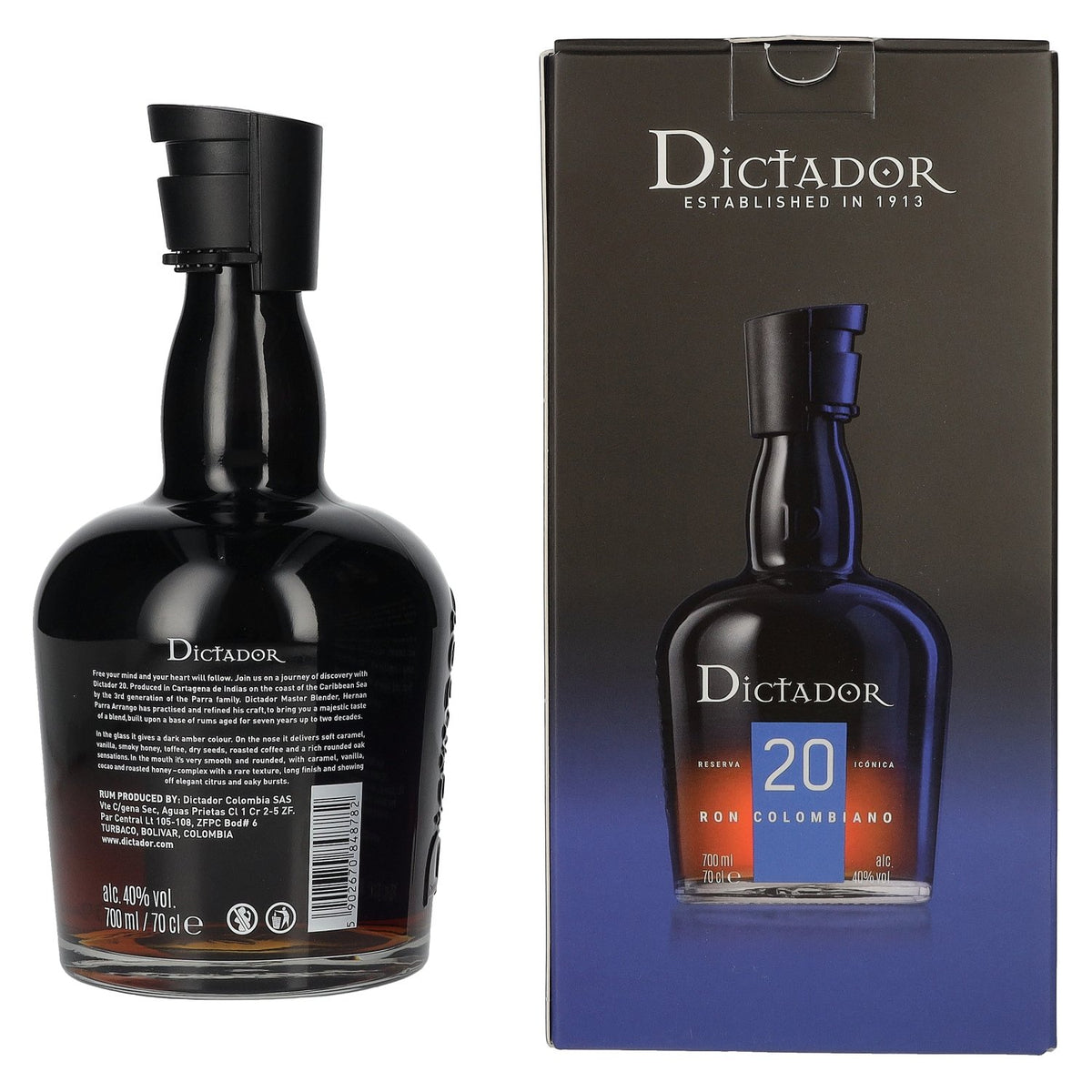 Dictador 20 ans d'âge Reserva Icónica Ron Colombiano 40 % vol. 0,7 l dans un coffret cadeau