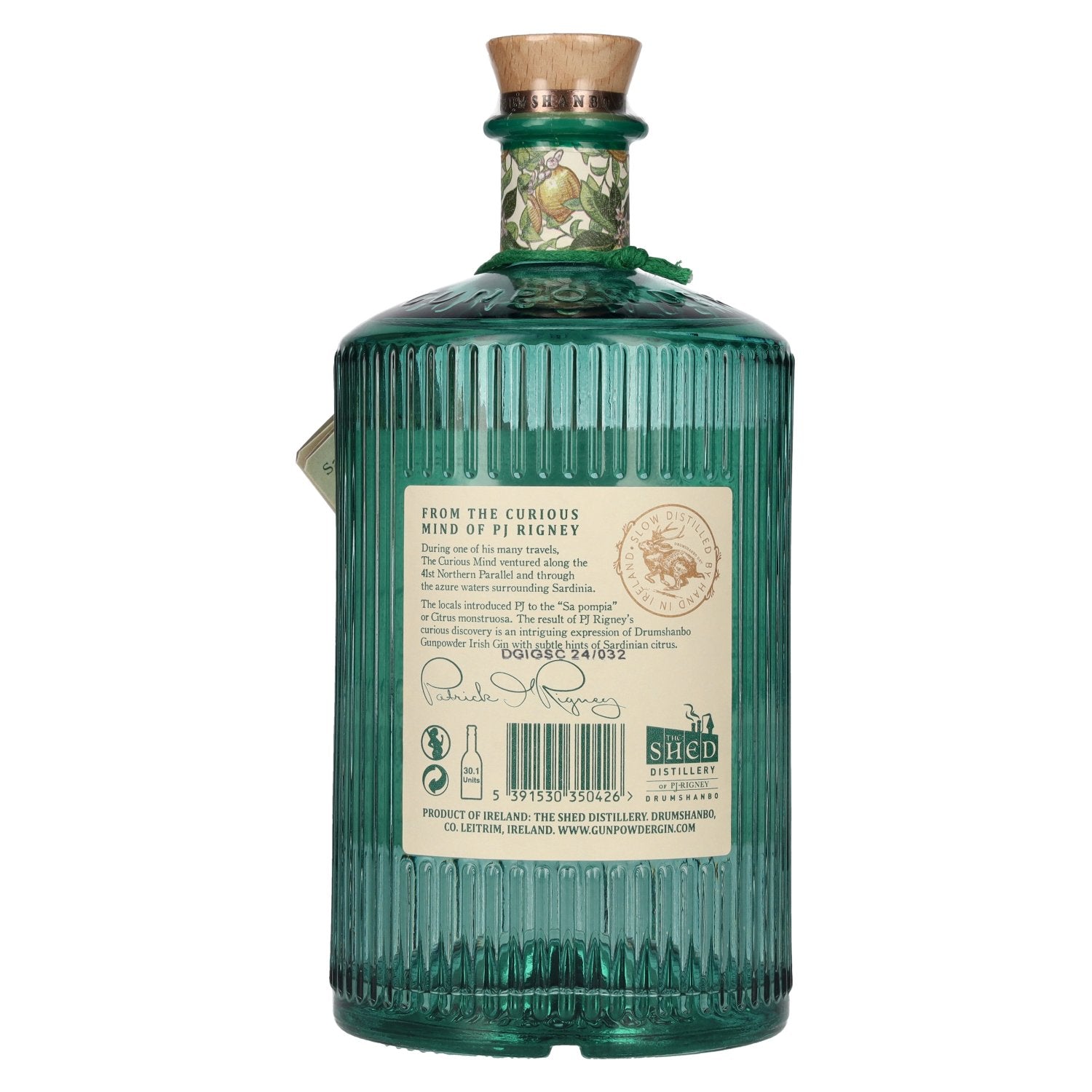 Drumshanbo Gunpowder Irish Gin met Sardijnse Citrus 43% Vol. 0,7l in geschenkverpakking met glas