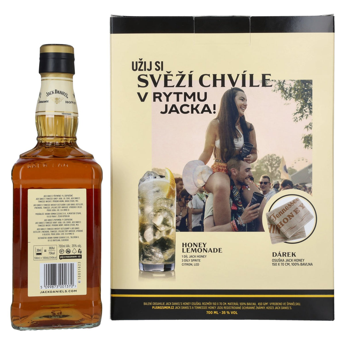 Jack Daniel's Tennessee HONEY 35% vol. 0,7 l in geschenkverpakking met handdoek