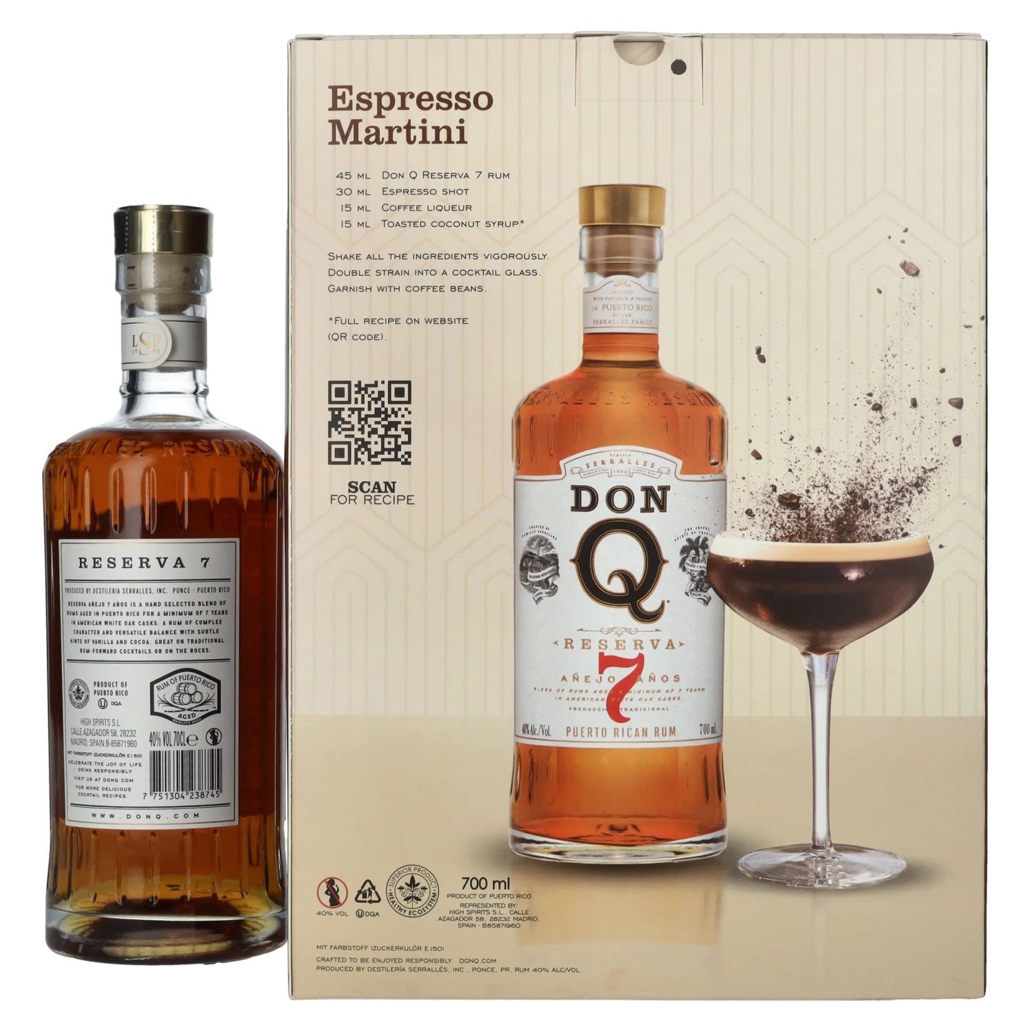 Don Q RESERVA Añejo 7 Años Puerto Rican Rum 40% Vol. 0,7l in Geschenkbox mit 2 Gläsern