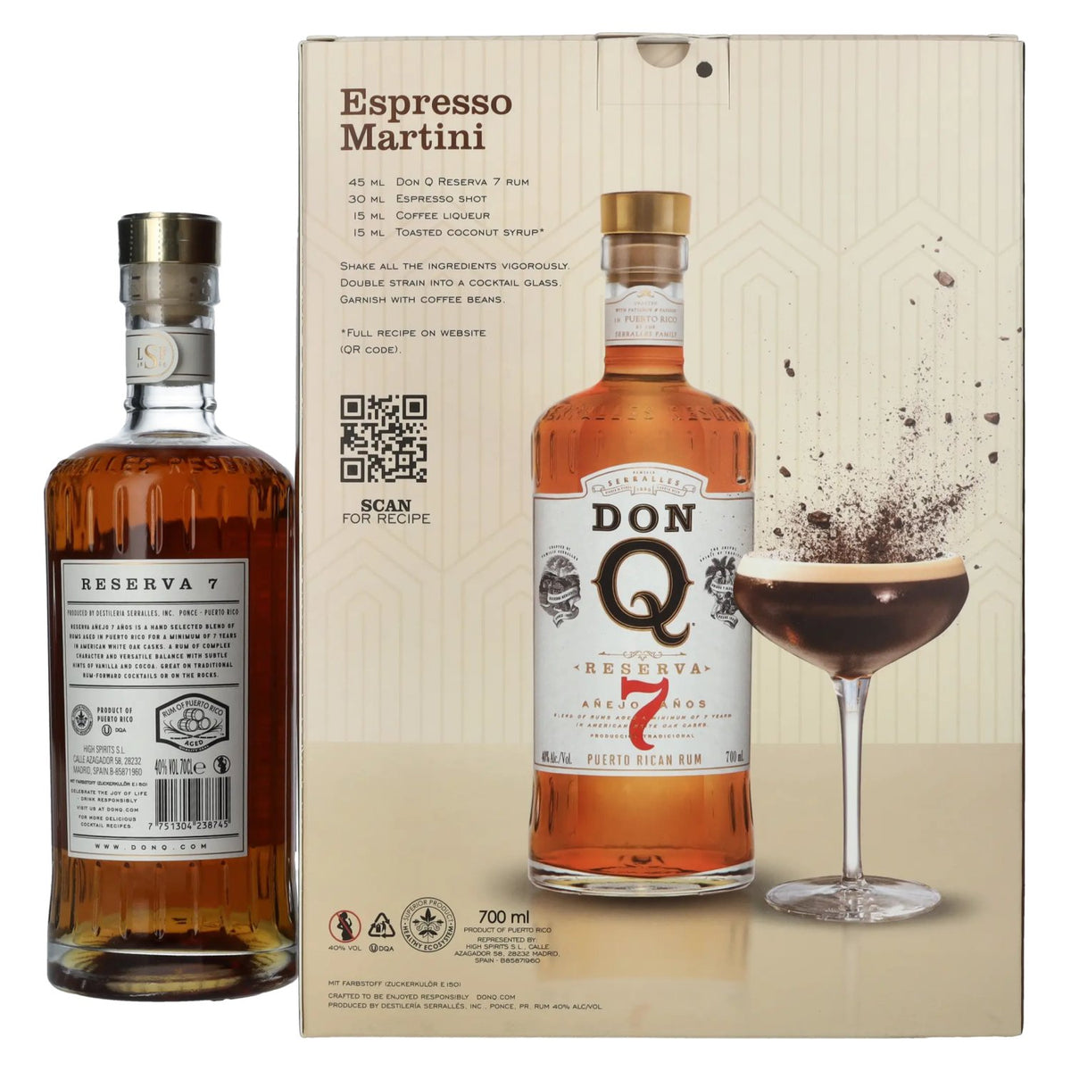 Don Q RESERVA Añejo 7 Años, rhum portoricain, 40 % vol., 0,7 l, dans un coffret cadeau avec 2 verres