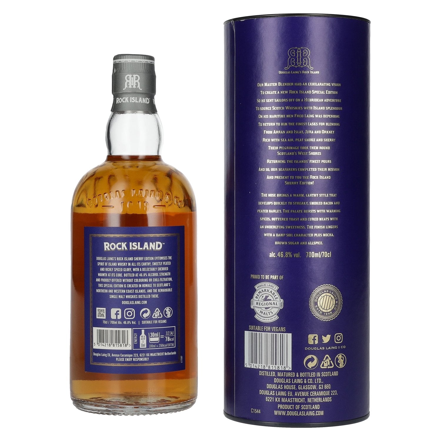 Douglas Laing ROCK ISLAND Sherry Edition Small Batch Blended Malt 46,8% Vol. 0,7l in Geschenkbox