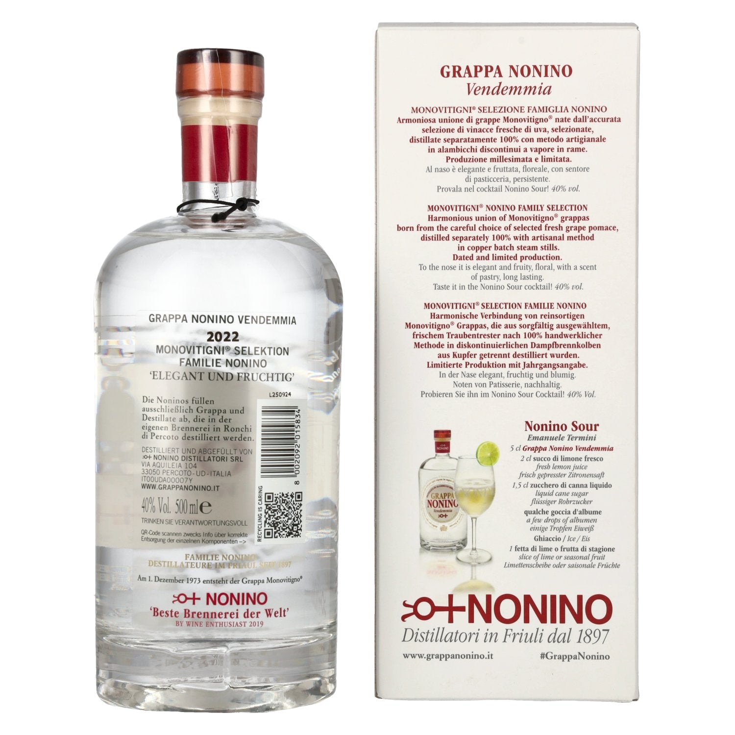 Nonino Grappa Monovitigni Vendemmia 40% vol. 0,5l en boîte cadeau