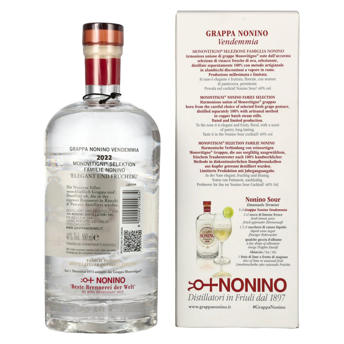 Nonino Grappa Monovitigni Vendemmia 40% Vol. 0,5l in Geschenkbox