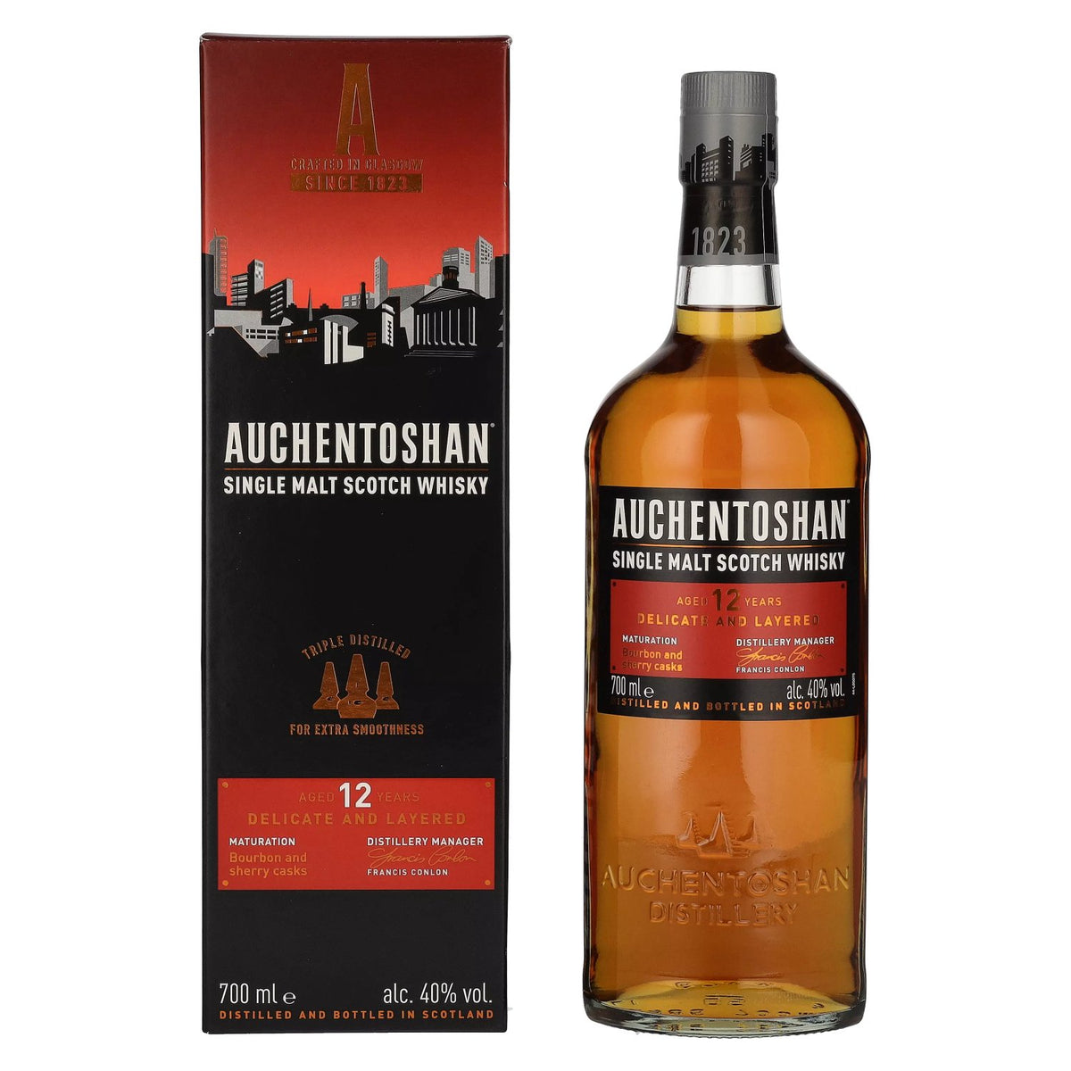 Auchentoshan 12-Year-Old Single Malt Scotch Whisky, 40% ABV, 0.7 litres, in a gift box