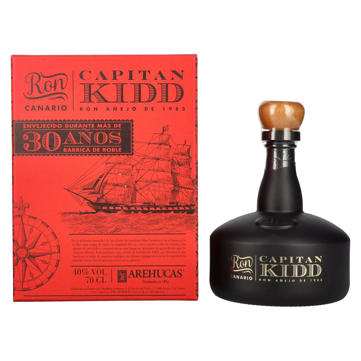 Ron Arehucas CAPITAN KIDD 30 Años Ron Canario 40% vol. 0,7 l in geschenkverpakking