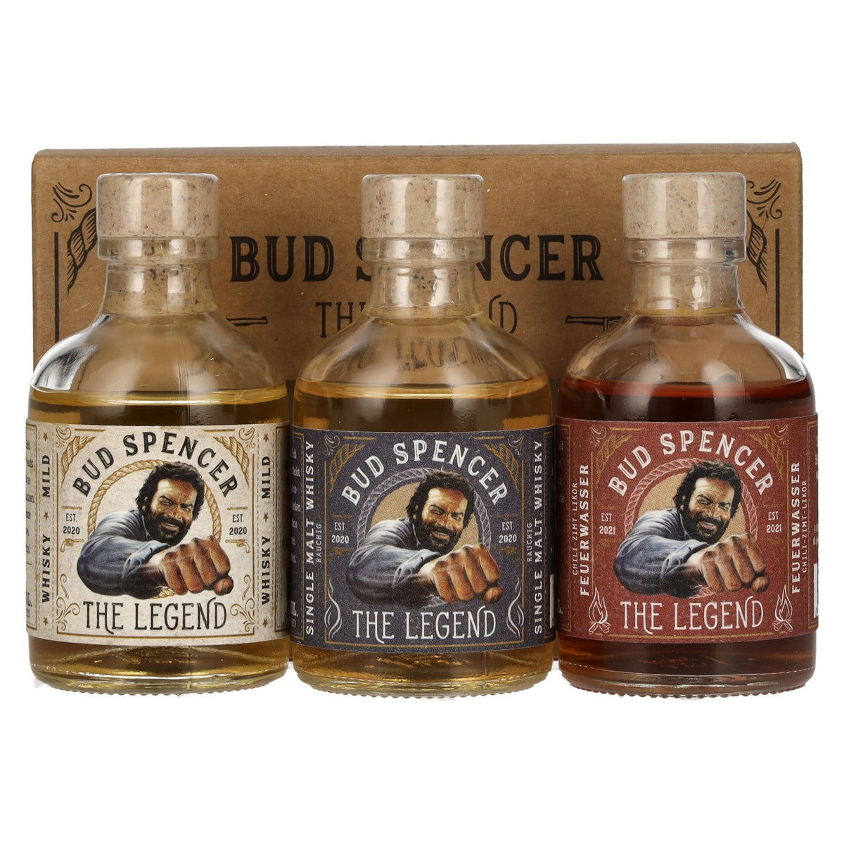 Bud Spencer THE LEGEND Mini-coffret 42,7 % vol., 3 x 0,05 l dans un coffret cadeau