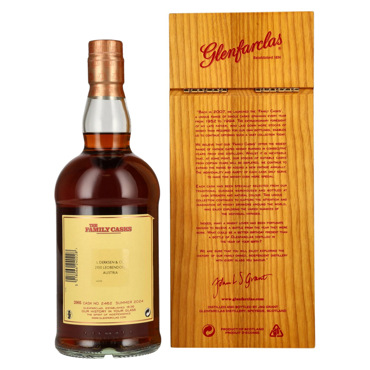 Glenfarclas THE FAMILY CASKS Single Cask SUMMER 2024 Sherry Butt #2462 2005 59.3% vol. 0.7l in a wooden box