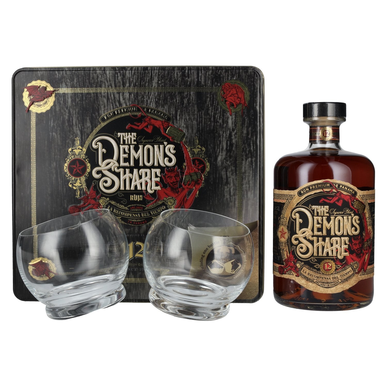 The Demon's Share Superior Blend Rum 12 Years Old 41% Vol. 0,7l in Tinbox mit 2 Gläser