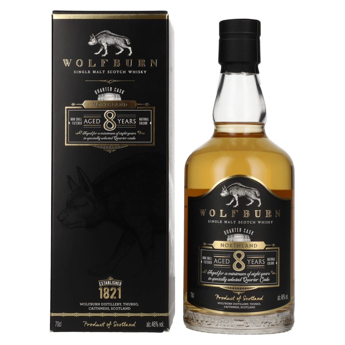 Wolfburn 8 ans d'âge NORTHLAND Quarter Cask Single Malt Scotch Whisky 46 % vol. 0,7 l dans un coffret cadeau