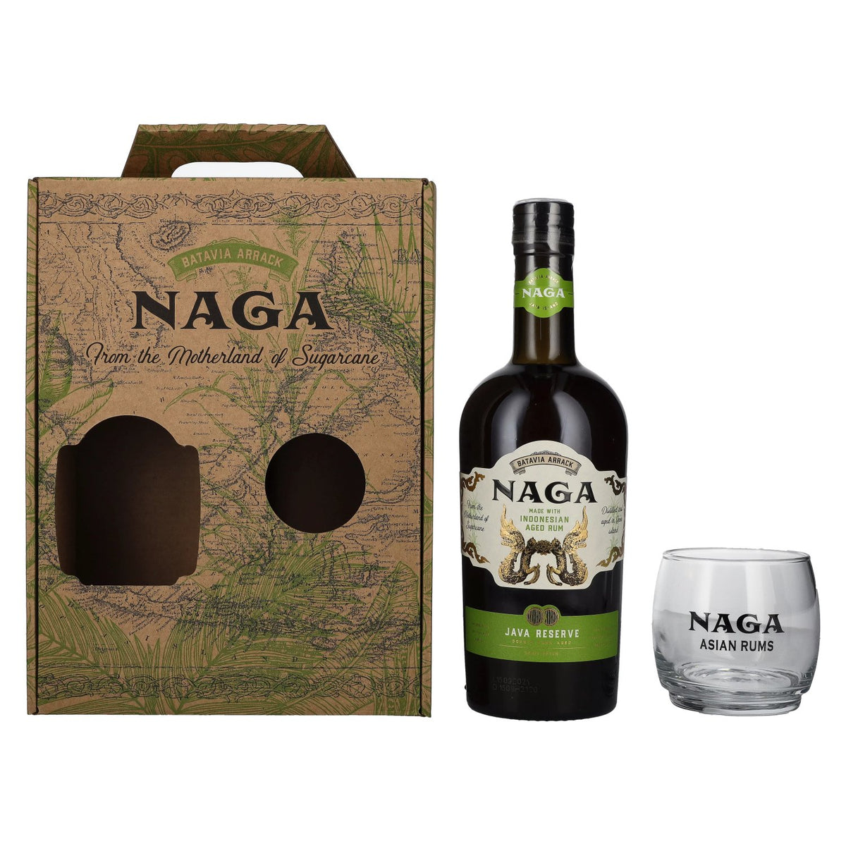 Naga JAVA RESERVE Double Cask Aged 40% vol. 0,7 l in geschenkverpakking met glas