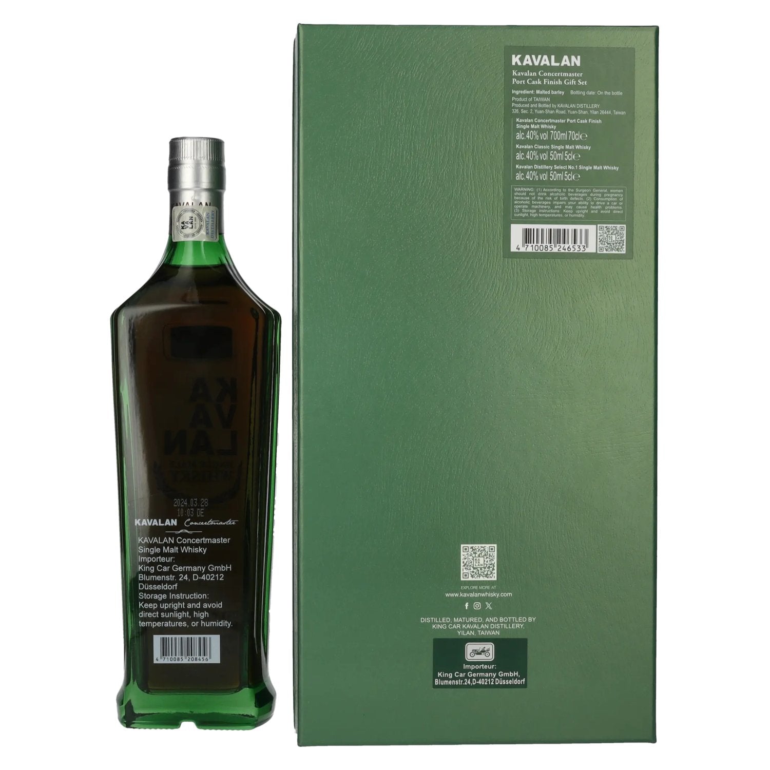 Kavalan CONCERTMASTER Port Cask Finish Single Malt Whisky 40% Vol. 0,7l in geschenkverpakking met 2x0,05l miniaturen