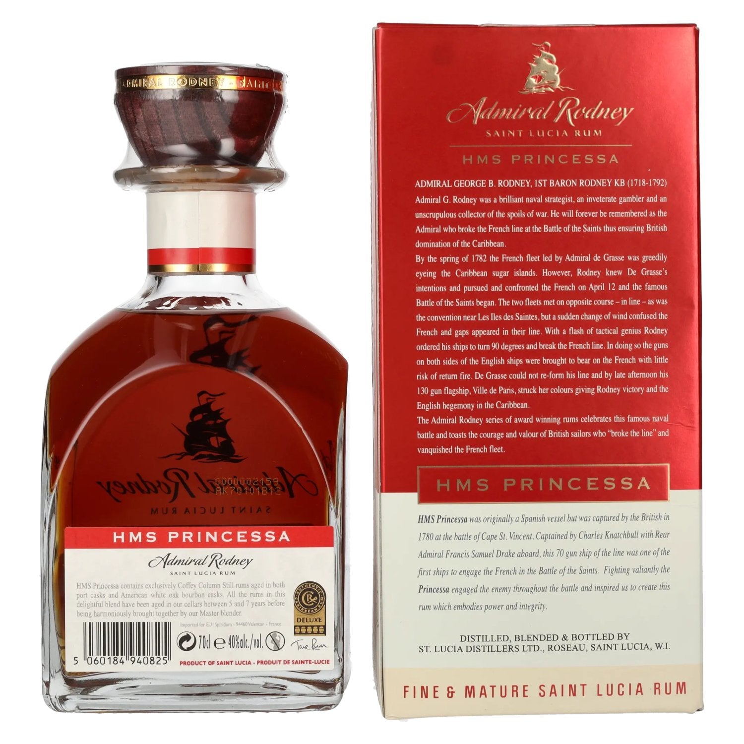 Admiral Rodney HMS PRINCESSA Fine &amp; Mature Saint Lucia Rum 40% Vol. 0,7l in geschenkverpakking