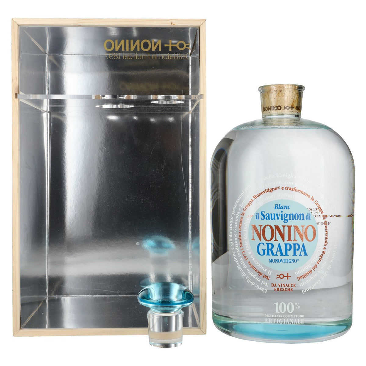 Nonino Grappa Monovitigno il Sauvignon di Blanc 41% Vol. 6,3l in Holzkiste mit Dosierpumpe
