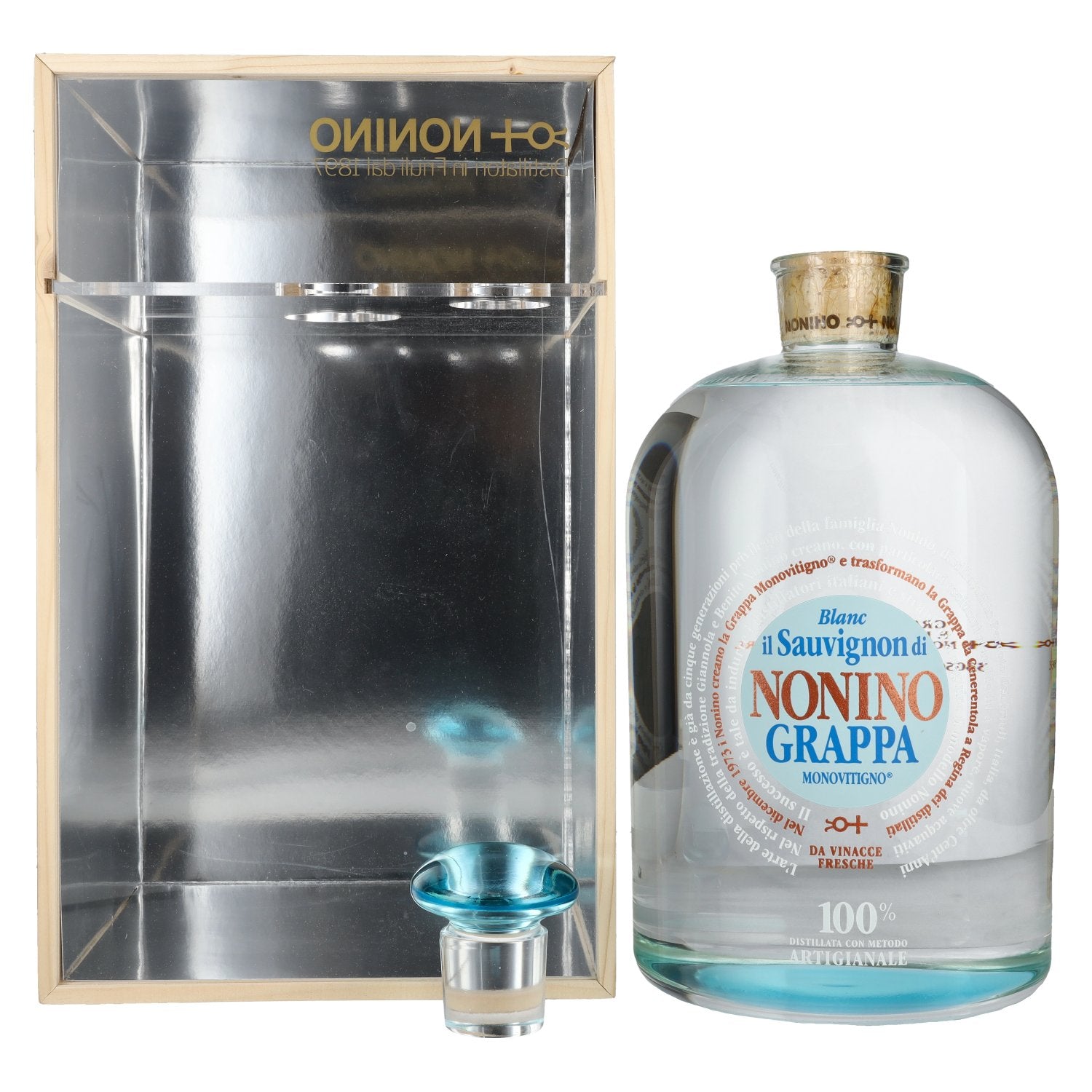 Nonino Grappa Monovitigno il Sauvignon di Blanc 41% Vol. 6,3l in houten krat met doseerpomp