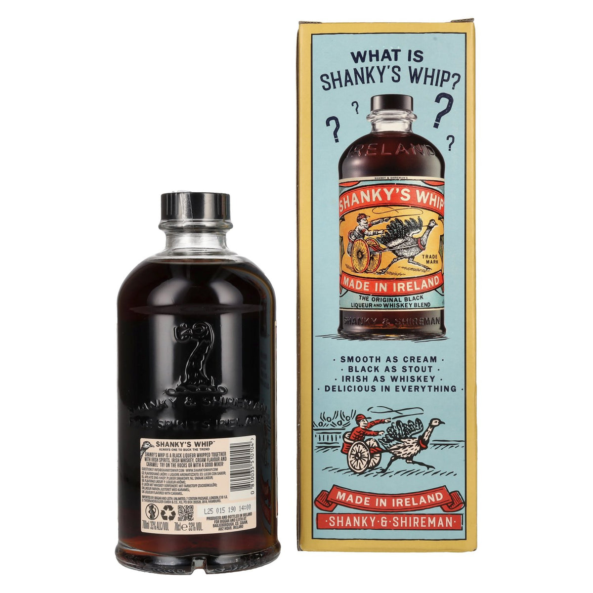 Shanky's Whip : le mélange original de liqueur noire et de whisky, 33 % vol., 0,7 l, dans un coffret cadeau comprenant 4 verres à shot