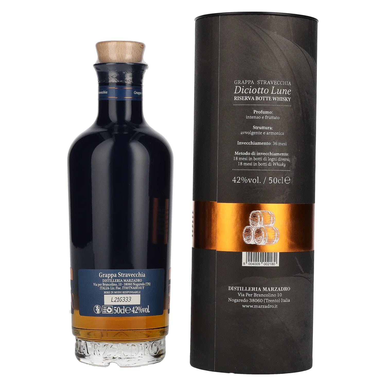 Marzadro DICIOTTO Lune Botte Whisky 42% Vol. 0,5l in Geschenkbox