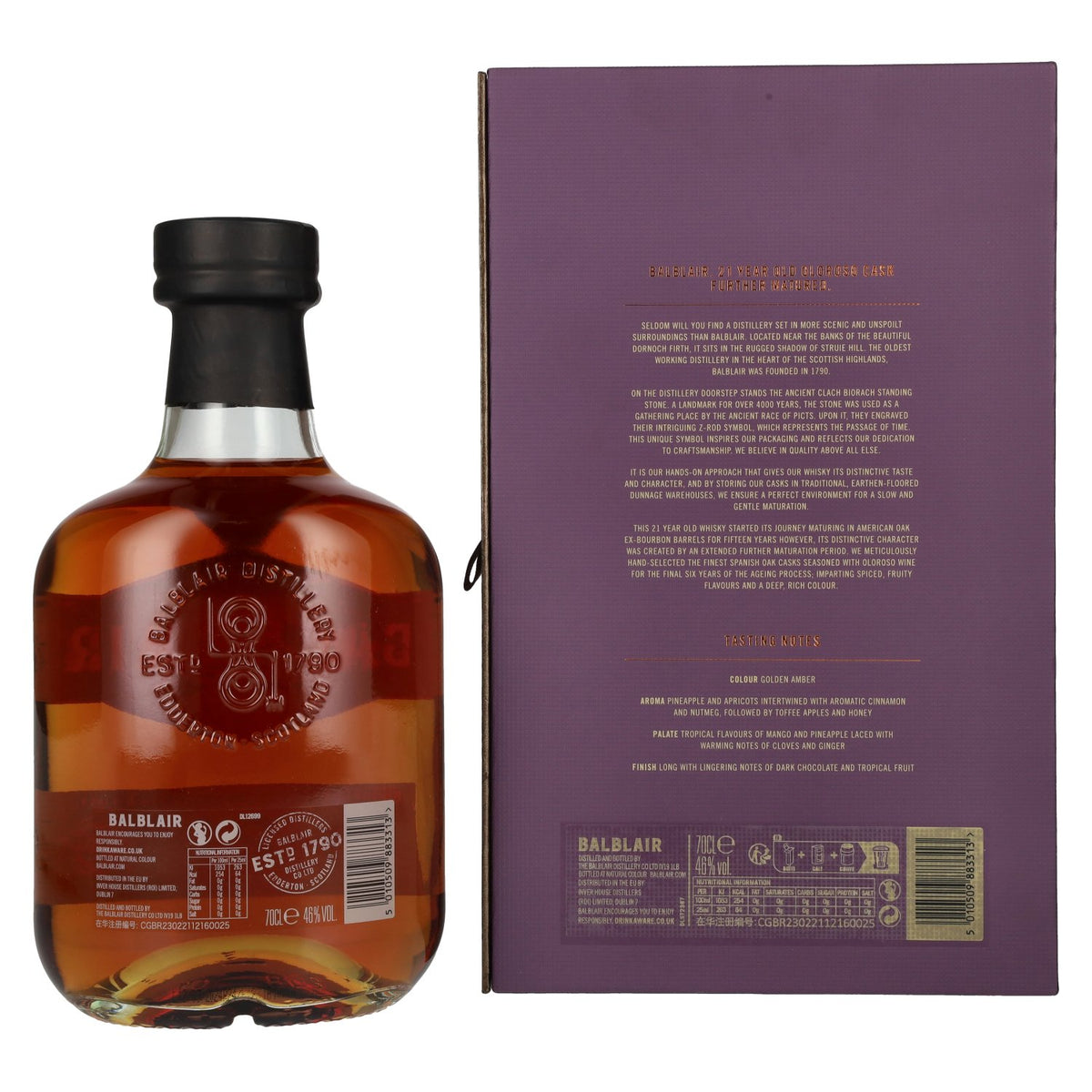 Balblair 21 Years Old Highland Oloroso Cask Single Malt 46% ABV 0.7l in a gift box