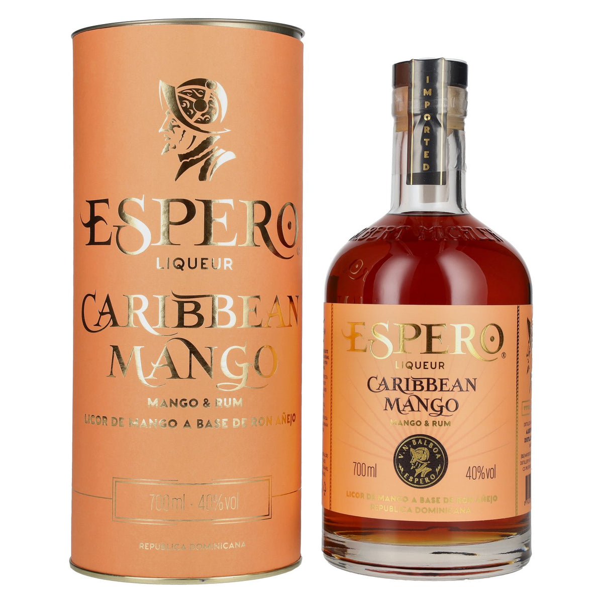 Ron Espero Caribbean Mango &amp; Rum Liqueur 40% vol., 0.7 litres, in a gift box