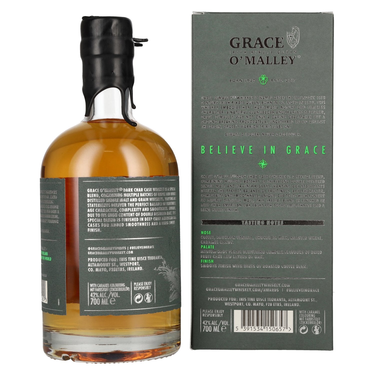 Grace O' Malley Irish Pirate Queen Whiskey Dark Char Cask 42% Vol. 0,7l in Geschenkbox