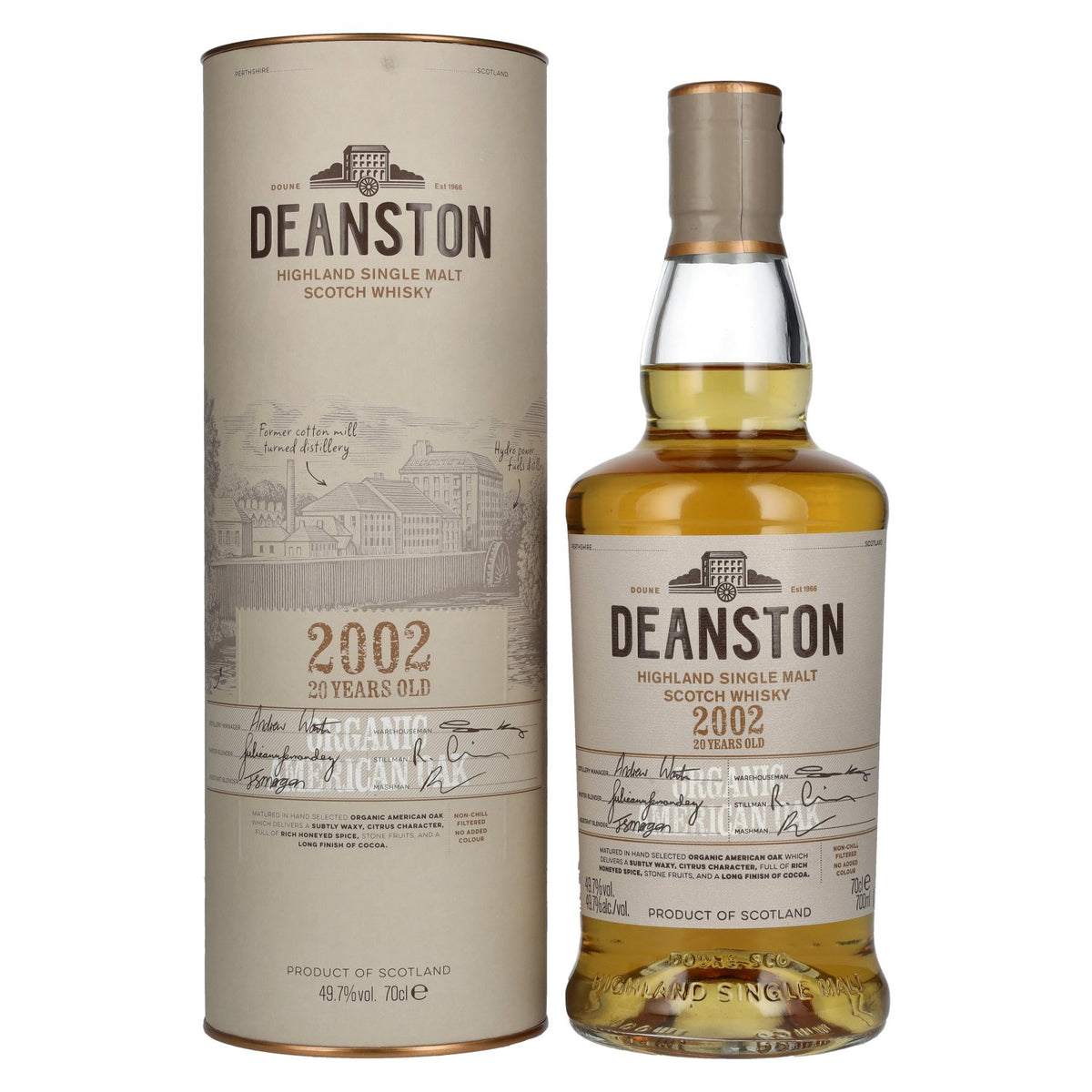 Deanston 20 Years Old Organic American Oak Highland Single Malt 2002 49,7% Vol. 0,7l in Geschenkbox