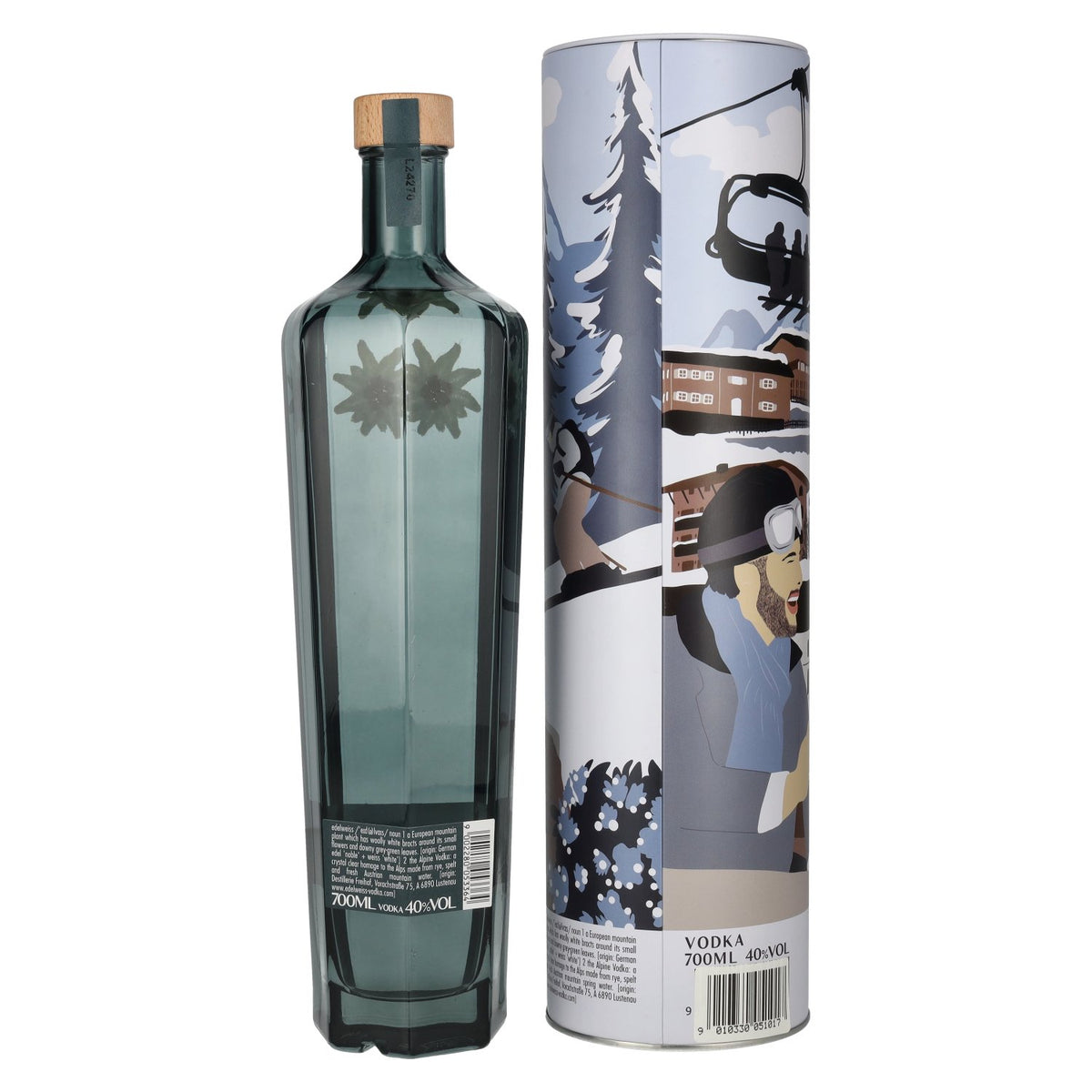 Edelweiss Alpine Vodka LECH/ARLBERG 40% vol. 0.7 l in a tin box