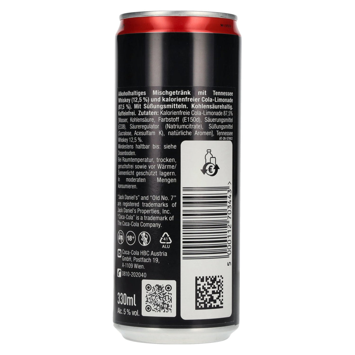 Jack Daniel's No. 7 Whiskey &amp; Coca Cola ZERO SUGAR 5% vol. 12 blikjes van 0,33 l, statiegeld