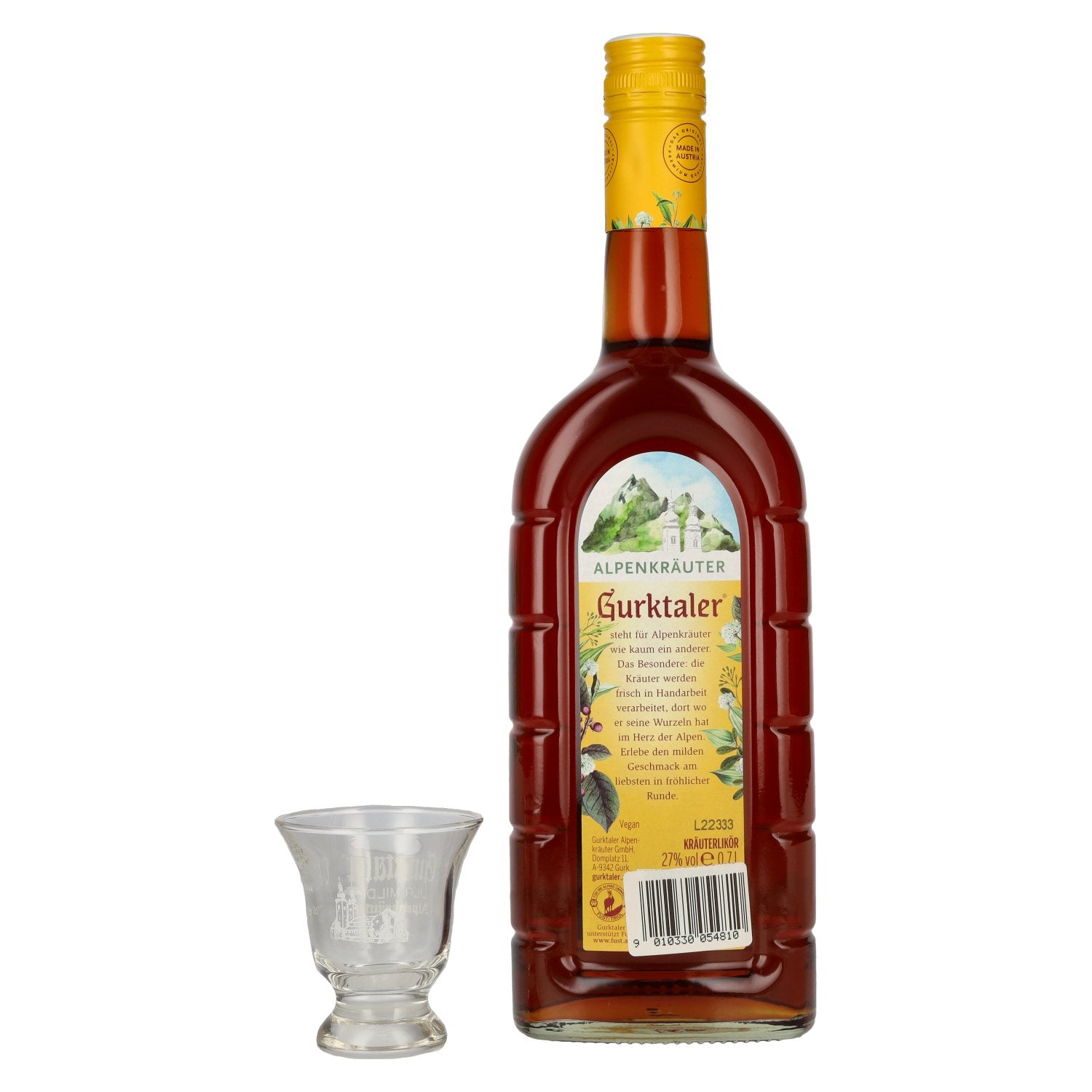 Gurktaler Alpenkräuter 27% Vol. 0,7l met Gurktaler Retro Stamperl