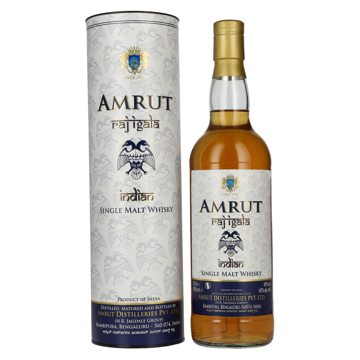 Whisky single malt indien Amrut RAJ IGALA, 40 % vol., 0,7 l, dans un coffret cadeau