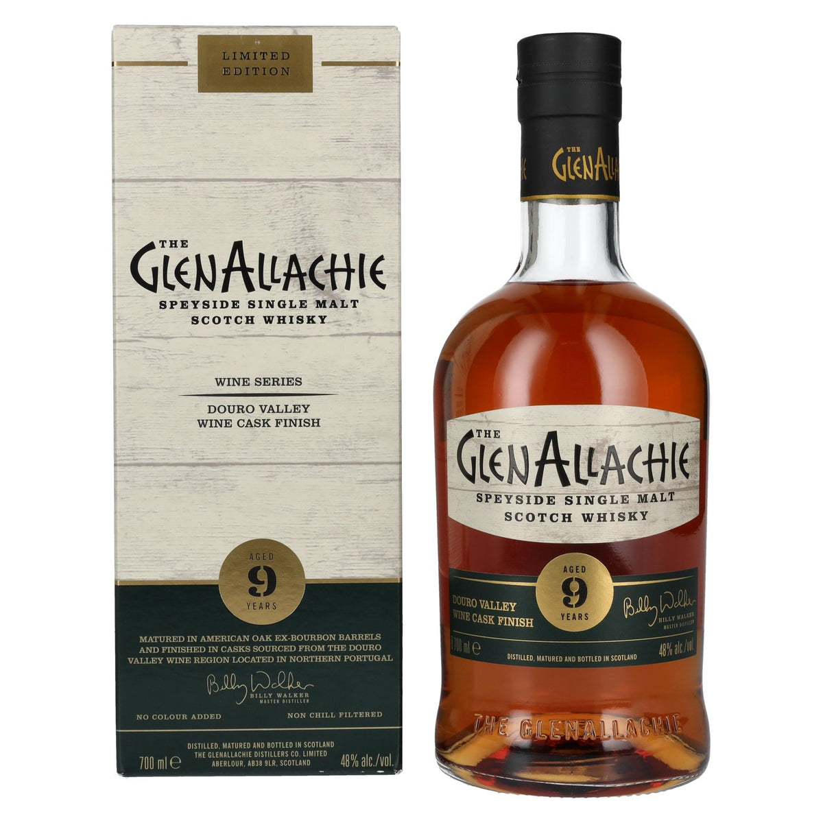 The GlenAllachie 9 ans d'âge, finition en fût de vin de la vallée du Douro, édition limitée, 48 % vol., 0,7 l, dans un coffret cadeau