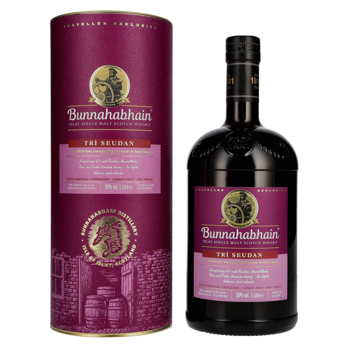 Bunnahabhain TRÌ SEUDAN Islay Single Malt Scotch Whisky 50% vol. 1 litre in a gift box