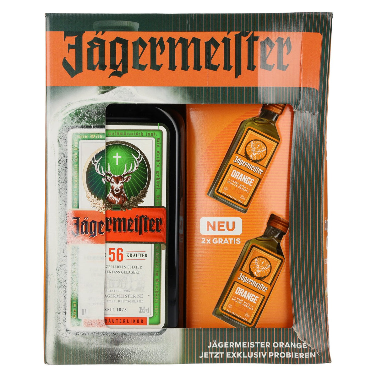 Jägermeister On Pack 34,9% vol. 0,7 l met 2 Jägermeister Orange 0,02 l