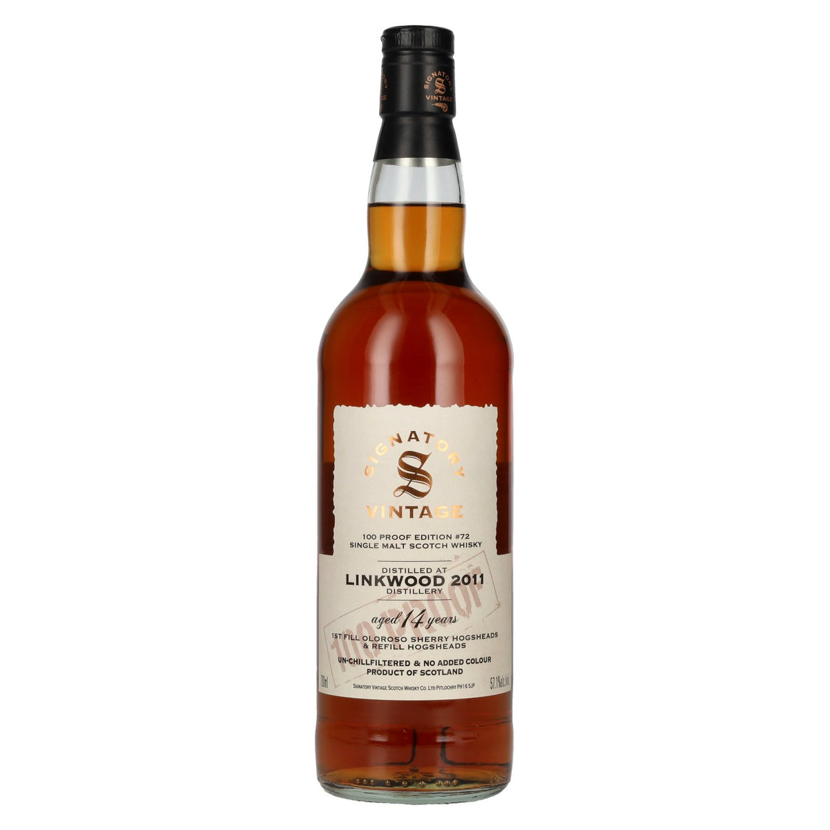 Signatory Vintage 100 Proof Edition Linkwood 14 ans d'âge Single Malt n° 72 2011 57,1 % vol. 0,7 l