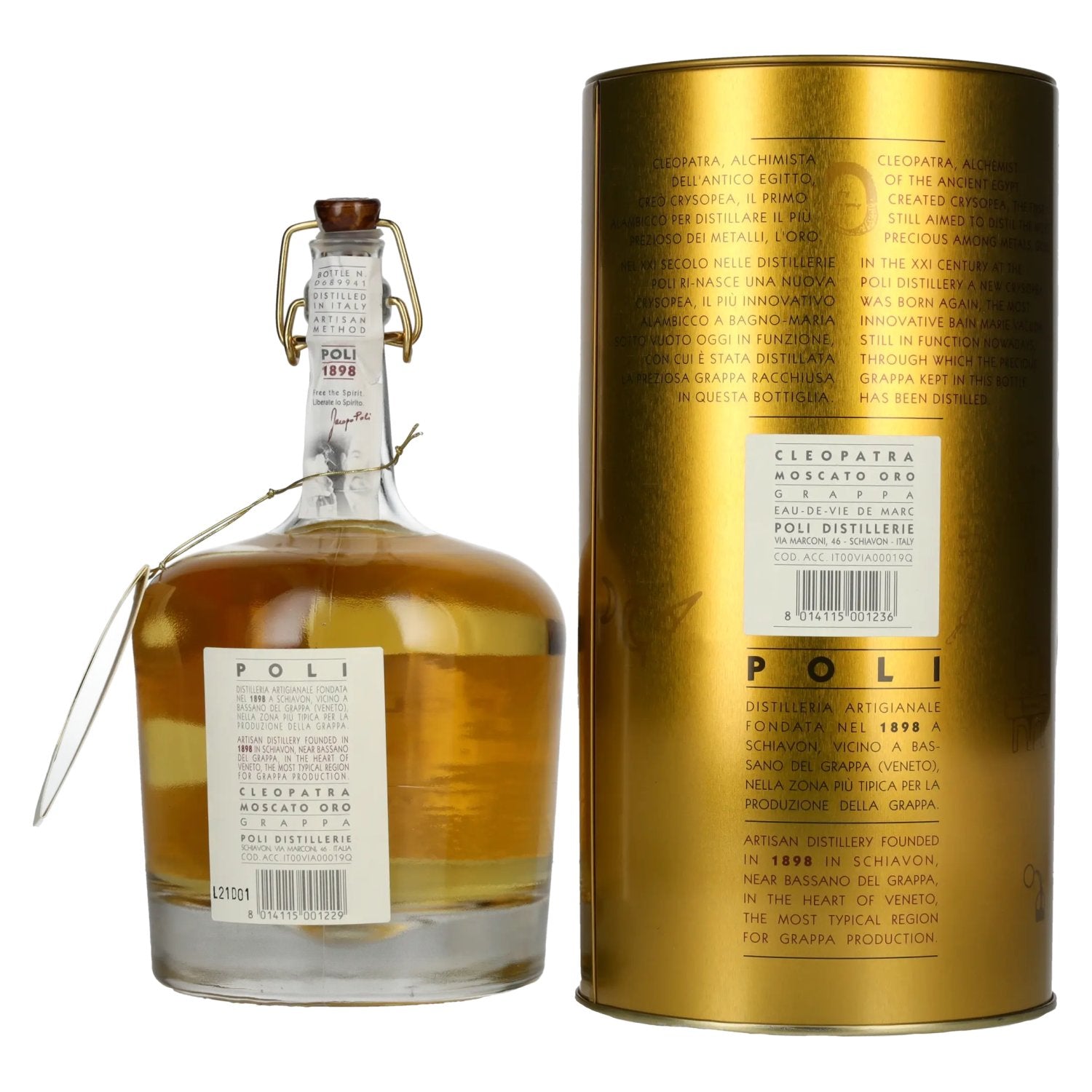 Poli Grappa Cleopatra Moscato Oro 40% Vol. 0,7l in Tinbox