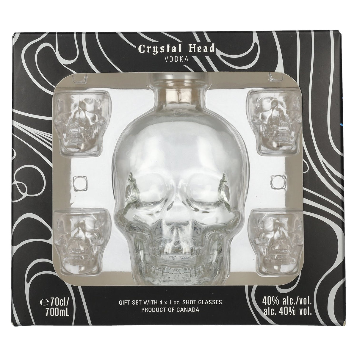 Crystal Head Vodka 40% ABV, 0.7 litres, in a gift box with 4 shot glasses