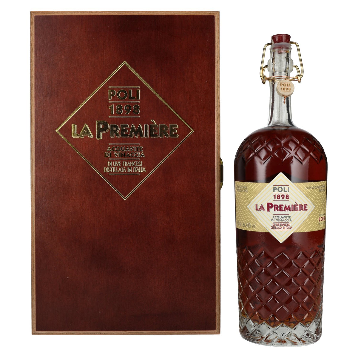 Poli Grappa La Première Acquavite di Vinaccia 46% ABV 0.7l in a wooden box