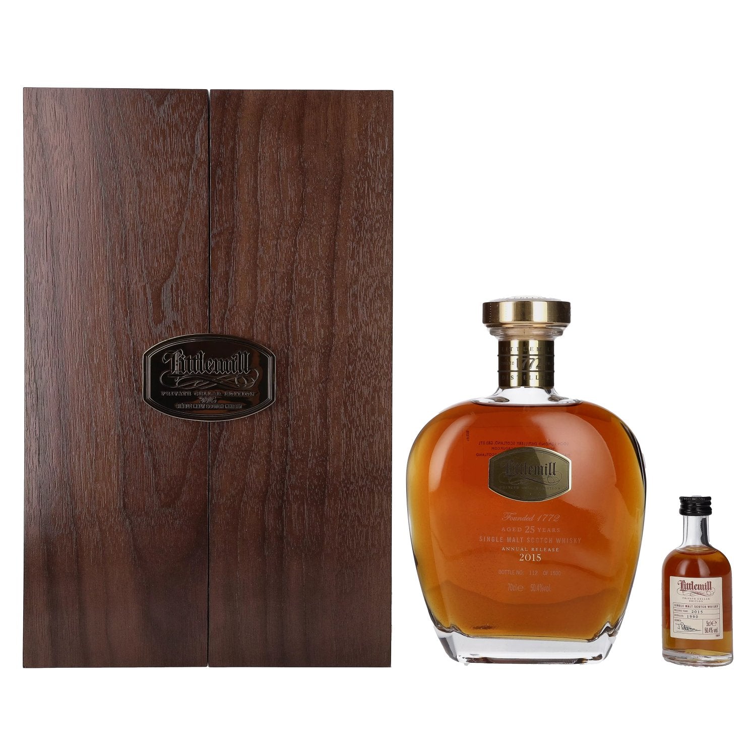 Littlemill Annual 2015 Release 25 Years Old Private Cellar Edition 50,4% Vol. 0,7l in houten doos + miniatuur 0,05l