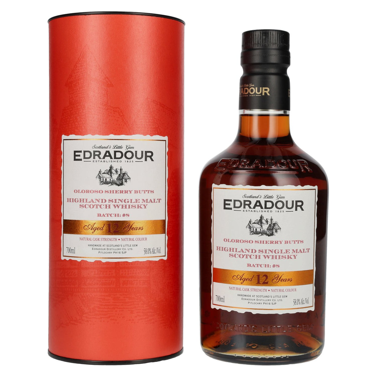 Edradour 12 Years Old Oloroso Sherry Single Malt Whisky Natural Cask Strength #8 58% vol. 0.7 l in a gift box