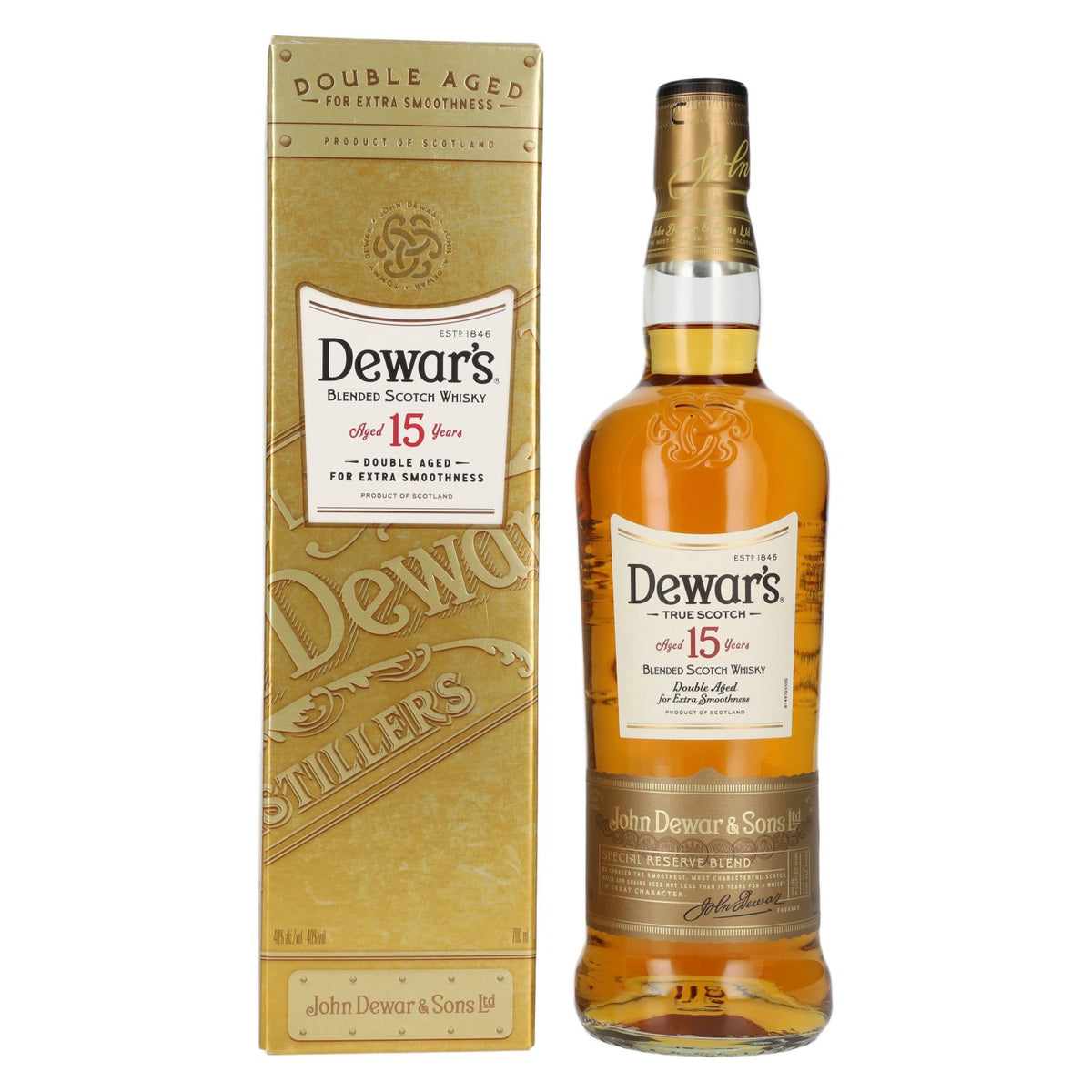 Whisky écossais blended Dewar's 15 ans d'âge, 40 % vol., 0,7 l, dans un coffret cadeau
