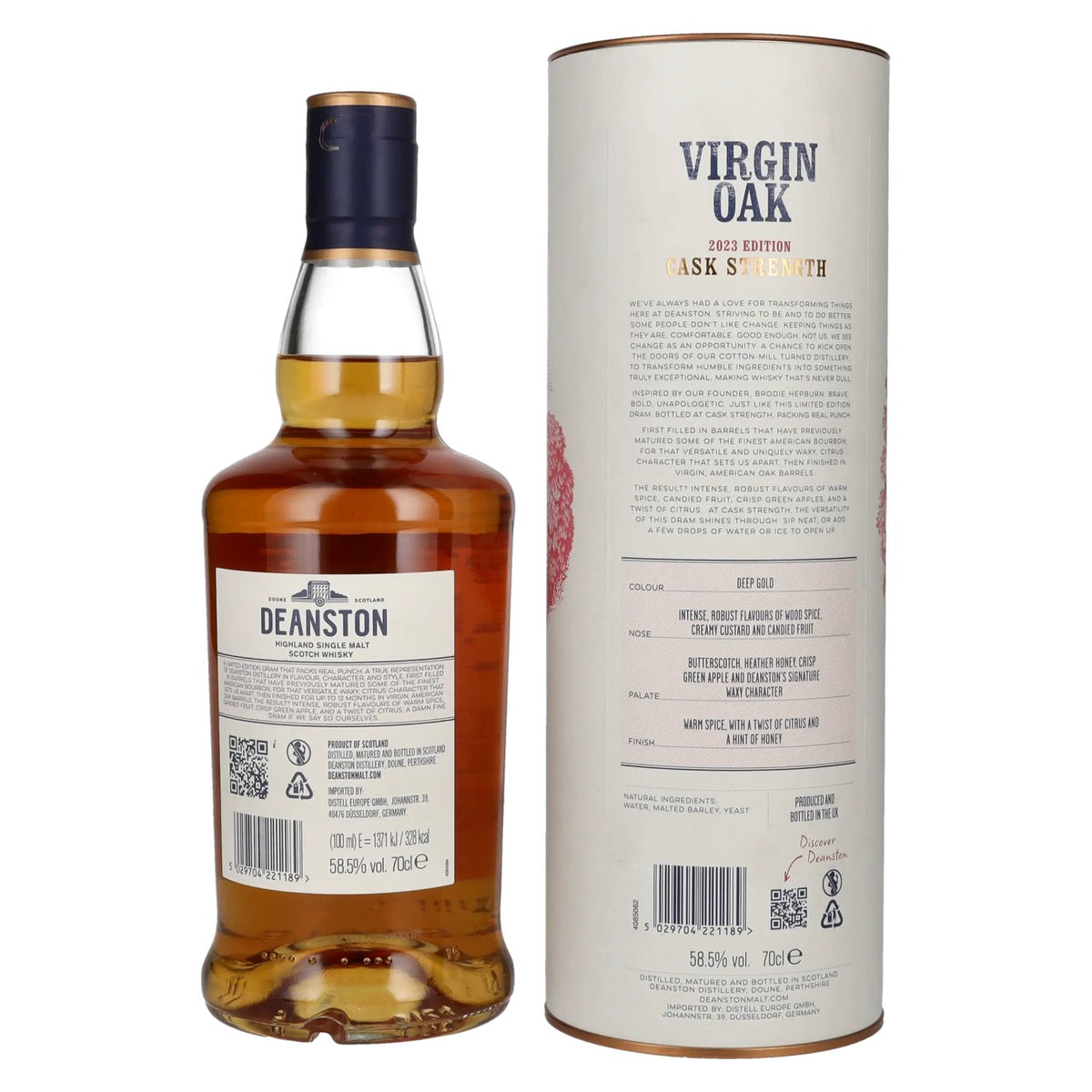 Deanston VIRGIN OAK Highland Single Malt Cask Strength Batch nr. 1 Editie 2023 58,5% vol. 0,7 l in geschenkverpakking