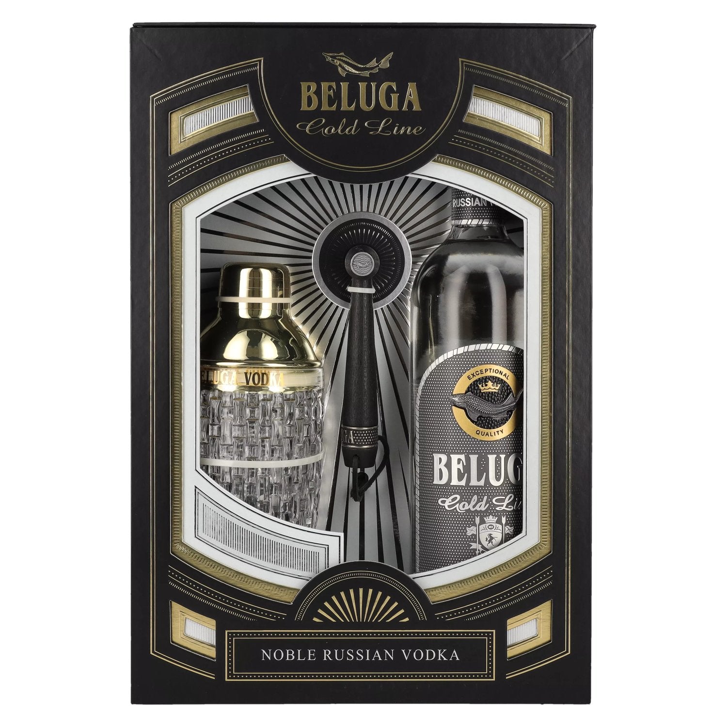 Beluga Gold Line Noble Russian Vodka 40% vol. 0.7l in geschenkverpakking met borstel en shaker