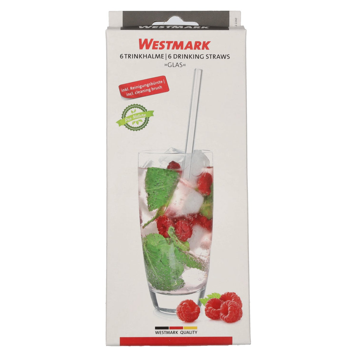 Westmark Straight Glass Drinking Straws, including cleaning brush, set of 6