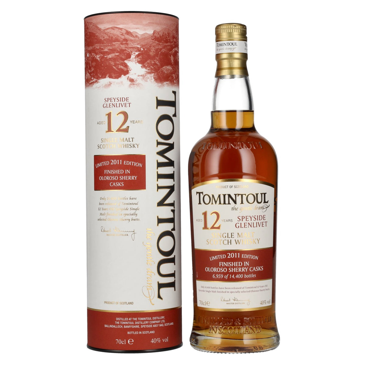 Tomintoul 12 ans d'âge, finition en fûts de sherry Oloroso, édition limitée 2011, 40 % vol., 0,7 l, dans un coffret cadeau