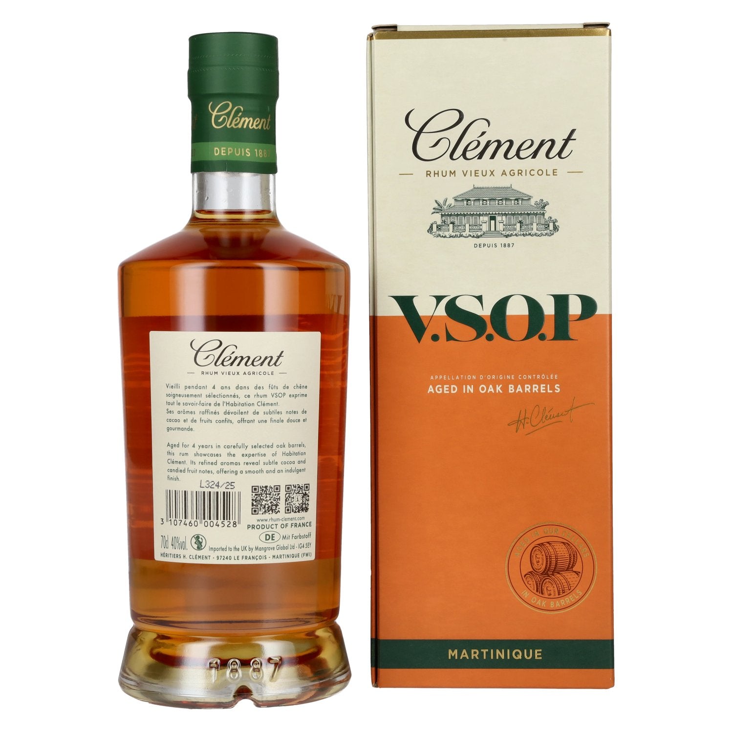 Clément Rhum Vieux Agricole V.S.O.P. VIEILLI EN FÛTS DE CHÊNE 40 % vol. 0,7 l dans un coffret cadeau