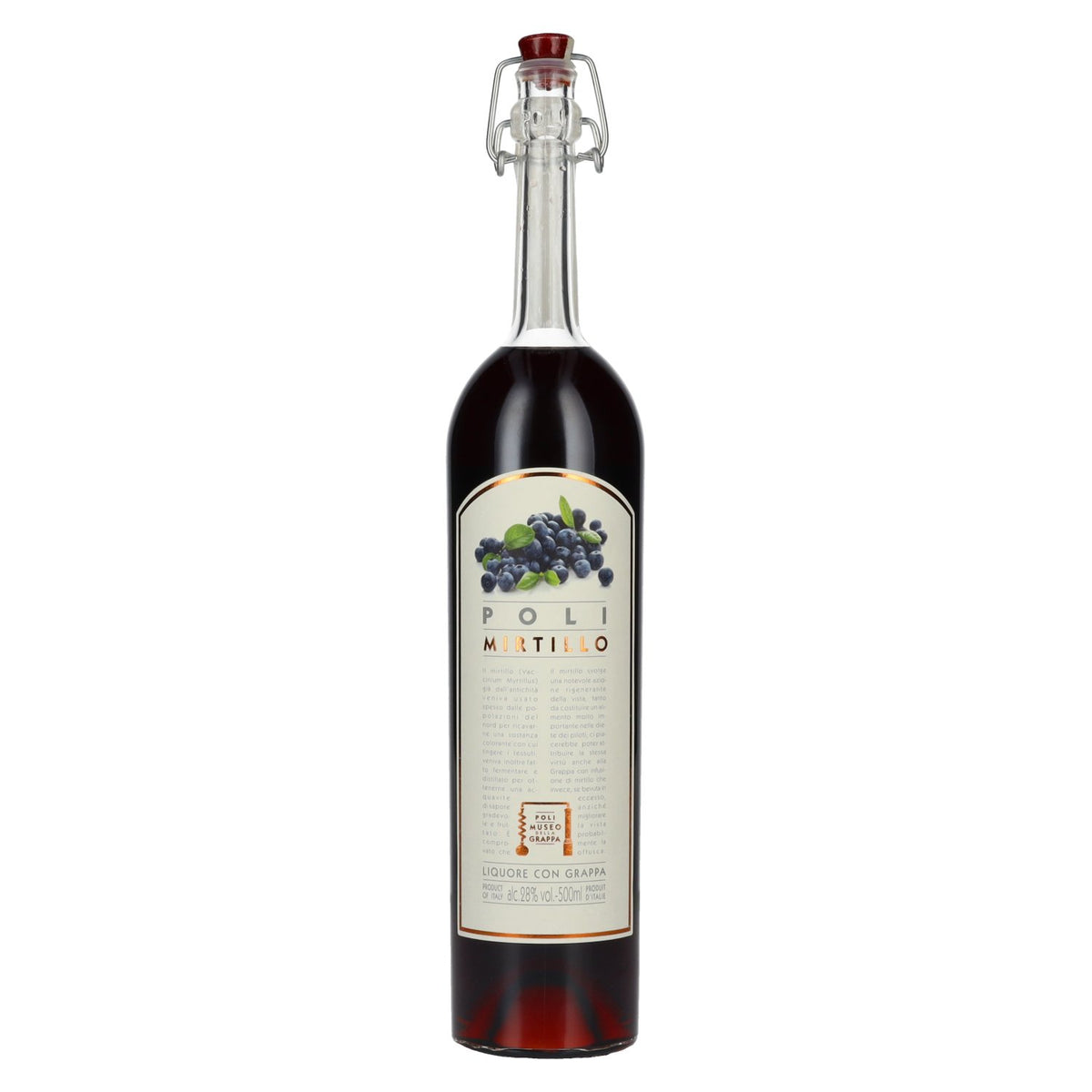 Poli Mirtillo Liqueur with Grappa 28% ABV 0.5l
