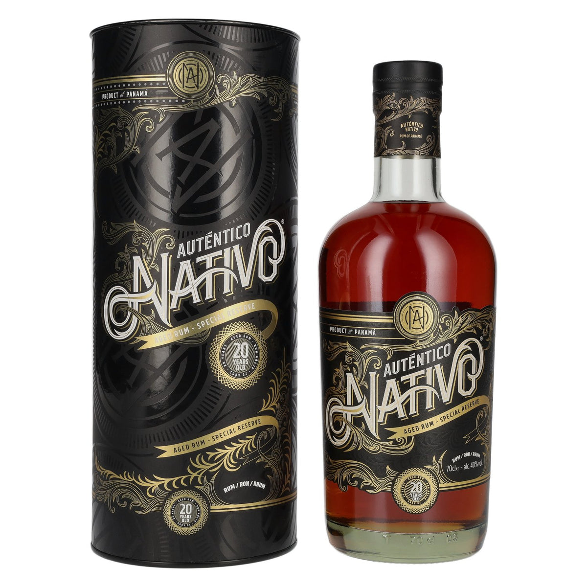 Rhum Auténtico Nativo 20 ans d'âge, réserve spéciale, 40 % vol., 0,7 l, dans un coffret cadeau
